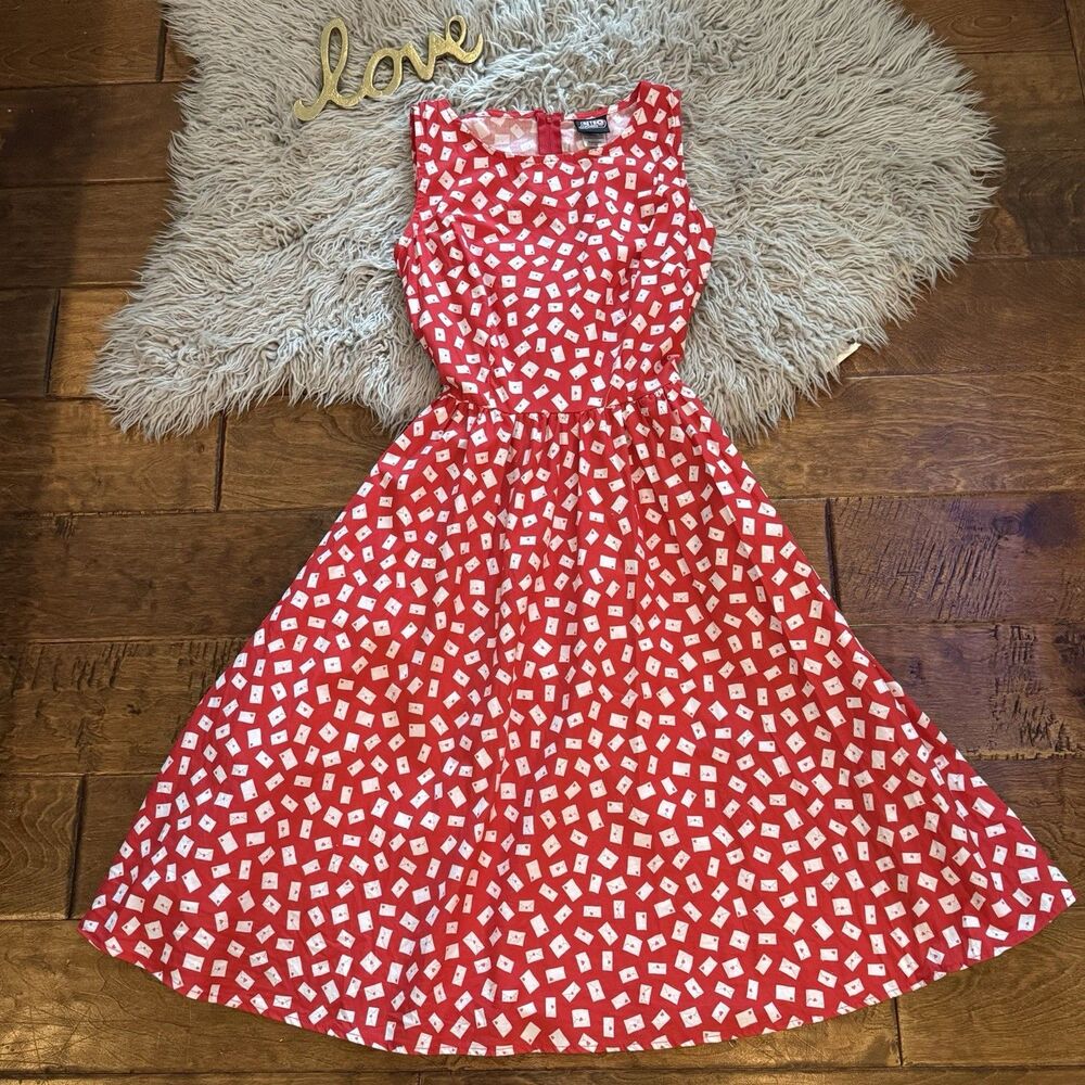 Retrolicious Brand Dress Red White Envelopes Hearts Size XS Cotton Whimsical